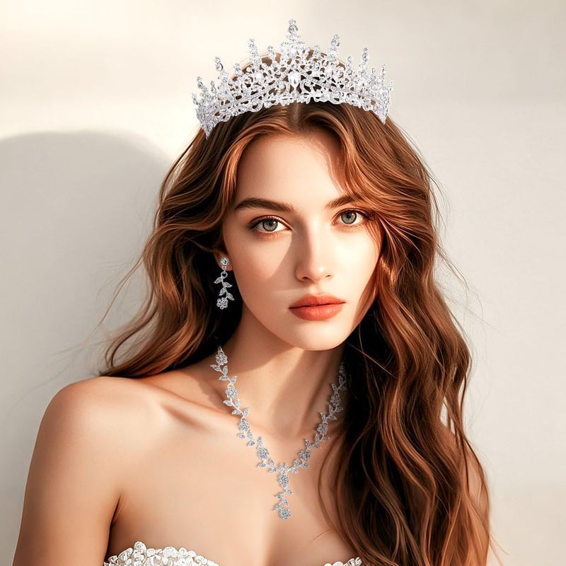 Kamirola Tiaras and Crowns for Women,Tiaras Earrings Necklace, Crystal Bridal Jewelry Set (TR48) - Image 2